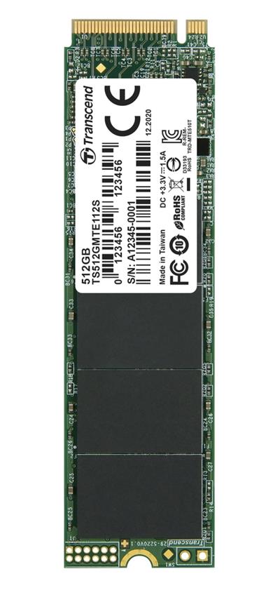 TRANSCEND MTE112S 512GB SSD disk M.2 2280, PCIe Gen3 x4 NVMe 1.3 (3D TLC), single sided, 1700MB/s R, 900MB/s W