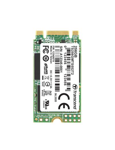 TRANSCEND MTS552T2 256GB Industrial 3K P/E SSD disk M.2, 2242 SATA III 6Gb/s (3D TLC), 560MB/s R, 410MB/s W