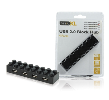 USB HUB BXL-USB2HUB5BL, 4xUSB2.0 externí, černý