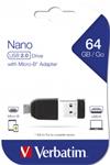 VERBATIM Store 'n' Stay NANO 64GB USB 2.0 + OTG adapter černá