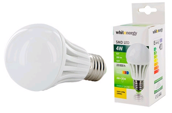 Whitenergy LED žárovka,E27,42 SMD,4W,230V,teplá bílá,koule A60