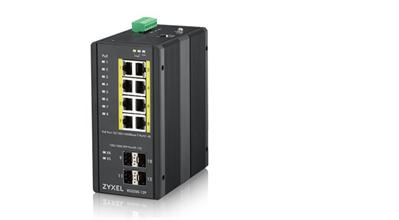 Zyxel RGS200-12P, 12-port Gigabit WebManaged switch: 8x GbE + 4x SFP, PoE (802.3at, 30W), Power budget 240W, DIN rail/W