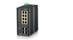 Zyxel RGS200-12P, 12-port Gigabit WebManaged switch: 8x GbE + 4x SFP, PoE (802.3at, 30W), Power budget 240W, DIN rail/W